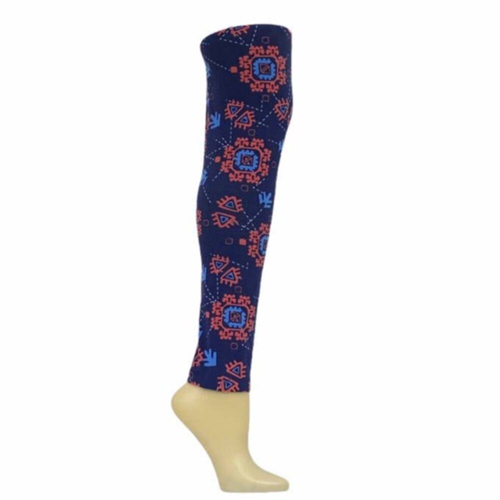LulaRoe Tall & Curvy Leggings Blue & Pink with Light Blue Geometric Print